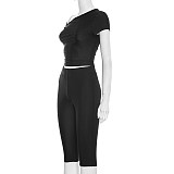 Off Shoulder Slim Crop Top Knee Length Shorts Two Pieces XYWL-J25ST489
