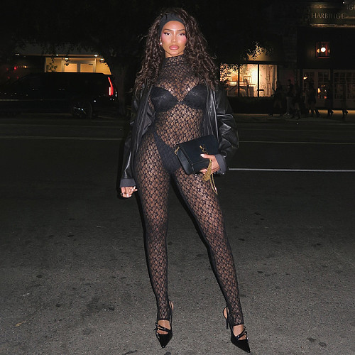 High Neck Lace Sexy Sheer Stockings Zipper One-piece Pants Jumpsuit XYWL-Y24JP659