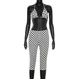 Halter Bikini Top Dot Crop Top Bra Knee Length Shorts Three-piece Set XYWL-J26ST079