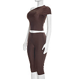 Off Shoulder Slim Crop Top Knee Length Shorts Two Pieces XYWL-J25ST489