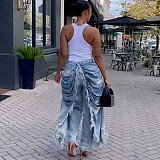 Ruffled Brushed Edge Straight Leg High Waist Women Jeans RS-A51101