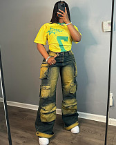 Women Fashion Trend Multi-pockets High-waisted Workwear Straight Leg Jeans RS-A40802