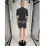 Women Leopard Print Polka Dot Short Sleeve Sporty Shorts Fashion 2 Piece Set FOS-8831