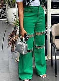 Green Women'S High Waist New Style Stitching Casual Nail Chain Jeans AK-A50408
