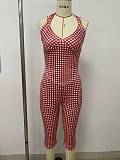 Stylish Red & White Plaid Two-Piece Set Halter Crop Top & Fitted Capri Pants LSD-2846