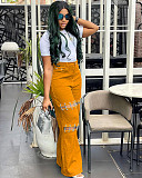 Green Women'S High Waist New Style Stitching Casual Nail Chain Jeans AK-A50408