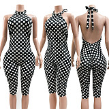 Fashion Polka Dot Print Elastic Halter Neck Backless Slim Fit Jumpsuit CM-60313