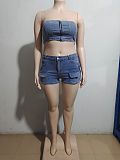 Off Shoulder Zipper Crop Top Multiple Pockets Shorts Two Pieces AK-A50218
