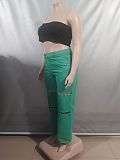 Green Women'S High Waist New Style Stitching Casual Nail Chain Jeans AK-A50408