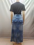 Denim Slit Long Skirt Amazon Street Fashion Trend Jeans RS-A60306