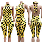 Fashion Polka Dot Print Elastic Halter Neck Backless Slim Fit Jumpsuit CM-60313