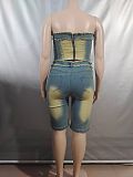 2026 Ruffled Wrap Chest Crop Top Blouse Denim Shorts Set AK-A50319