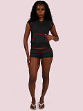 Wholesale Hooded Zipper Jacket And Drawstring Shorts Set CH-26021