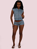 Wholesale Hooded Zipper Jacket And Drawstring Shorts Set CH-26021