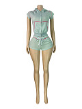 Wholesale Hooded Zipper Jacket And Drawstring Shorts Set CH-26021