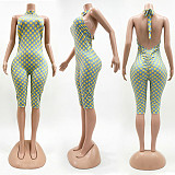 Fashion Polka Dot Print Elastic Halter Neck Backless Slim Fit Jumpsuit CM-60313