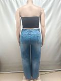 Streetwear Washed Elastic Waist Denim Skirt Pants Straight Leg Jeans AK-A60401