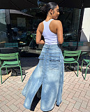 Denim Slit Long Skirt Amazon Street Fashion Trend Jeans RS-A60306
