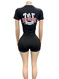 Casual Printed Blouse T-shirt Shorts Set FC-1483