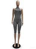 Fashion Polka Dot Print Elastic Halter Neck Backless Slim Fit Jumpsuit CM-60313