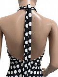 Fashion Polka Dot Print Elastic Halter Neck Backless Slim Fit Jumpsuit CM-60313