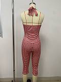Stylish Red & White Plaid Two-Piece Set Halter Crop Top & Fitted Capri Pants LSD-2846
