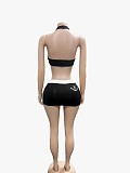 Women Sexy Halter-top Letter Prints Tank Tight Short Skirt Two-piece Set FC-1481