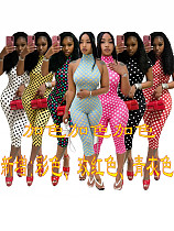 Fashion Polka Dot Print Elastic Halter Neck Backless Slim Fit Jumpsuit CM-60313