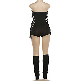 Sexy Strapless Wrap Chest Hollow Out Romper With Stockings DLS-K6S01872A