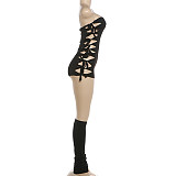 Sexy Strapless Wrap Chest Hollow Out Romper With Stockings DLS-K6S01872A