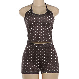 Wholesale Dot Halter Crop Top And Shorts Low Waist Set DLS-K6S08153A