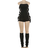 Sexy Strapless Wrap Chest Hollow Out Romper With Stockings DLS-K6S01872A