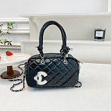 Vintage Bowling Leather Diamond Pillow Shoulder Bag RS-7740