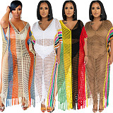 Knitted Fringed Hollow Out Beach Skirt Long Dress CM-8667