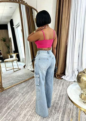 Jeans Loose Straight Multi-pocket Women Pants Wholesale HMS-5997