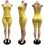 Sexy Deep V-Neck Halter Stretchy Polka-Dot Print Slim-Fit Set CM-60515