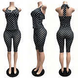 Sexy Deep V-Neck Halter Stretchy Polka-Dot Print Slim-Fit Set CM-60515