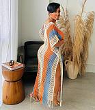 Knitted Fringed Hollow Out Beach Skirt Long Dress CM-8667