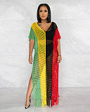 Knitted Fringed Hollow Out Beach Skirt Long Dress CM-8667