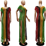 Knitted Fringed Hollow Out Beach Skirt Long Dress CM-8667