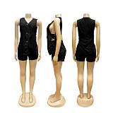 Casual Summer Solid Color V-neck Cardigan Vest Shorts Set PMR-TW854