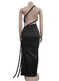 Fashion Women'S Summer Simple Wrapped Chest Backless Side Slit Sexy Long Dress Wholesale BY-7342