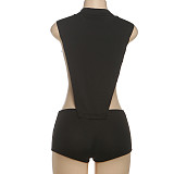 Solid Patchwork Sleeveless Low-cut Tight Slim One-piece Romper RS-K25Q74213