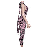 Sleeveless Leopard Tight Backless One-piece Pants Jumpsuit For Women RS-K25Q86303