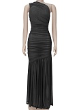 Fashionable Temperament Oblique Shoulder Sexy Perspective Solid Color Dress For Women BY-7370
