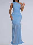 Fashionable Temperament Oblique Shoulder Sexy Perspective Solid Color Dress For Women BY-7370