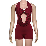 Solid Halter Back Bandage Shorts Romper Wrap Bra Two Pieces Set RS-K25S73030