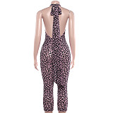 Sleeveless Leopard Tight Backless One-piece Pants Jumpsuit For Women RS-K25Q86303