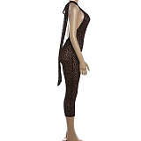 Sleeveless Leopard Tight Backless One-piece Pants Jumpsuit For Women RS-K25Q86303