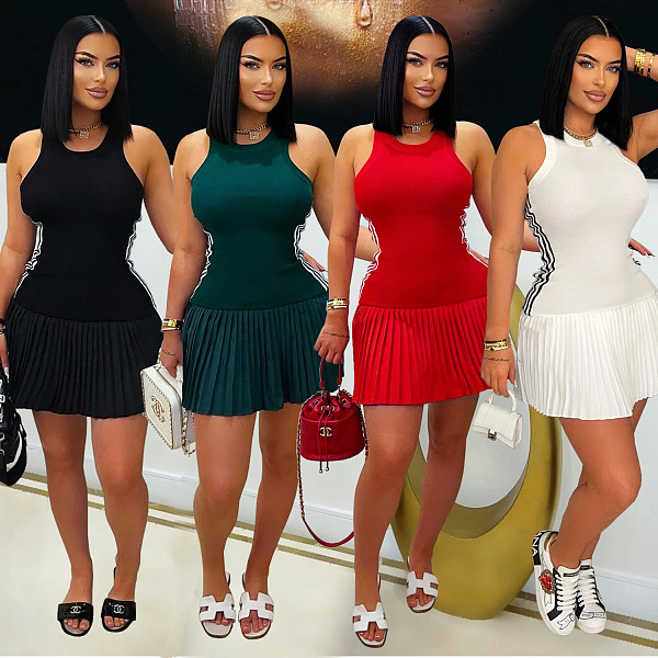 Sporty Sleeveless Mini Skirt Slim Skate Dress BY-7320